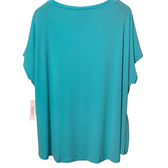 Chico's Top Womens Size 4 Stella Boat Waterloo Blue Liquid Knit Short Sleeve NWT - Picture 2 of 7